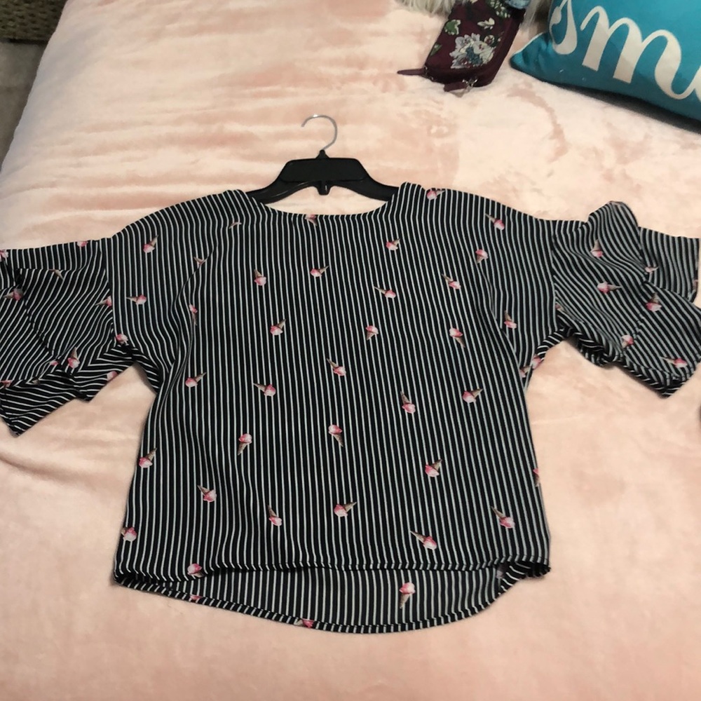 Black and white striped blouse